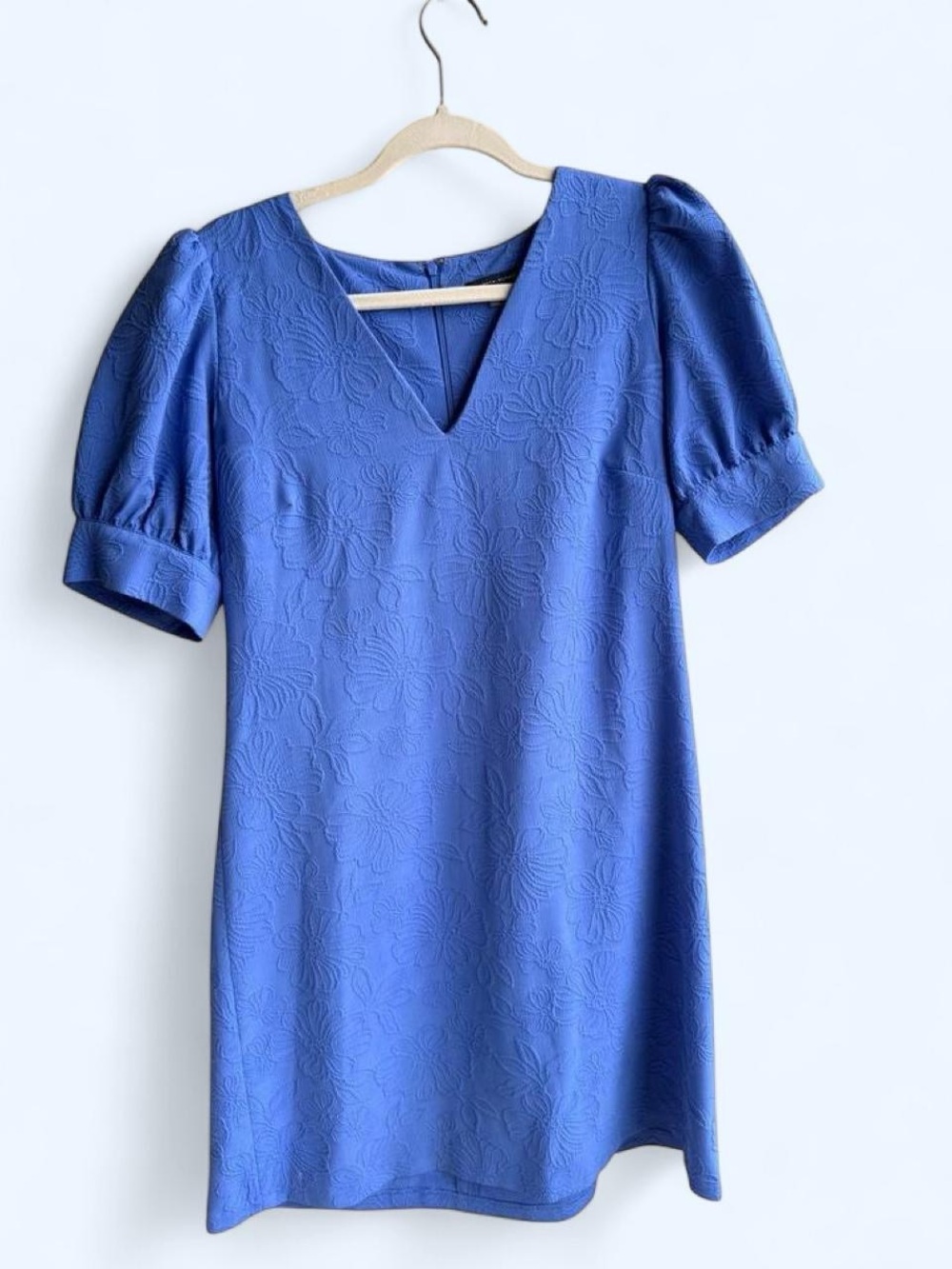 Tommy Hilfiger Blue V-Neck Puff Sleeve Midi Dress